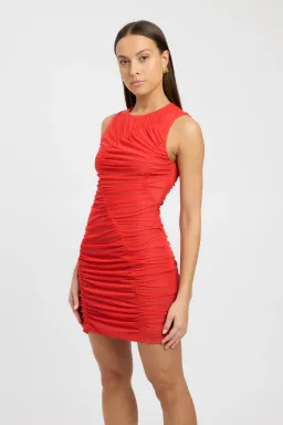 Kookai Bolt Ruched Mini Dress Mandarin Red Size 10 for rent on The Volte - image 2