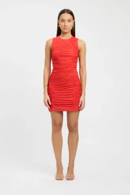 Kookai Bolt Ruched Mini Dress Mandarin Red Size 10 for rent on The Volte - image 1