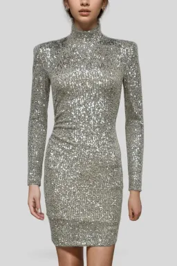 Nookie Lovers Long Sleeve Mini Dress in Silver Size 8 for rent on The Volte - image 2