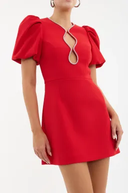Rebecca Vallance Karina Puff Sleeve Mini Dress Red Size 8 for rent on The Volte - image 2