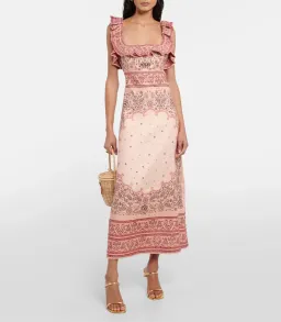 Zimmermann The Matchmaker Frilled Midi Dress in Pink Bandana Size 2 / AU 10 for rent on The Volte - image 1