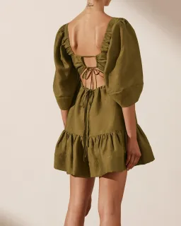 Shona Joy Maya Open Back Mini Dress Cumin Size AU 6  for rent on The Volte - image 3