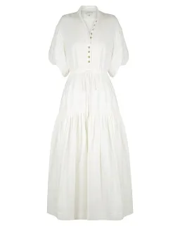 Shona Joy Priscilla Pin Tuck Short Sleeve Midi Dress White Size AU 6 for rent on The Volte - image 3