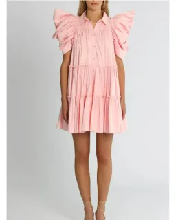 Aje Swift Butterfly Sleeve Smock Dress in Rose Pink Size AU 8  for rent on The Volte - image 1