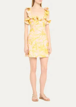 Zimmermann Golden Ruffle Mini Dress Pink/Gold Floral Size 0 / AU 8 for rent on The Volte - image 1