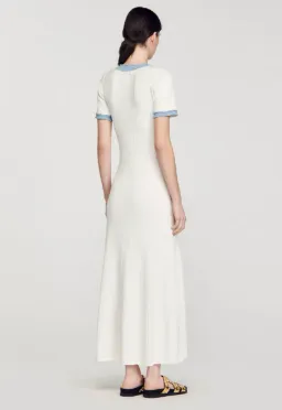 Sandro Knit and Denim Midi Dress White Size 8 for rent on The Volte - image 4