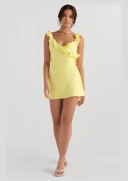 House Of CB Tink Satin Ruffle Mini Dress Buttercup Yellow Size M / AU 10 for rent on The Volte - image 1