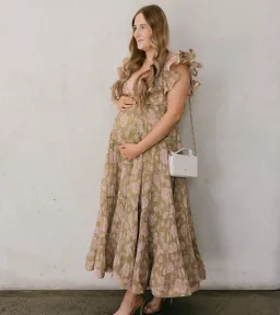 Zimmermann Lovestruck Pleated Gown Olive and Pink Rose Size 3 / AU 10-12 for rent on The Volte - image 3