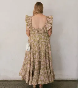 Zimmermann Lovestruck Pleated Gown Olive and Pink Rose Size 3 / AU 10-12 for rent on The Volte - image 2