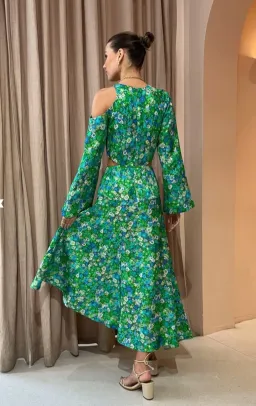 Alemais Cassandra Cut Out Midi Dress Turquoise Floral Size 6 for rent on The Volte - image 3