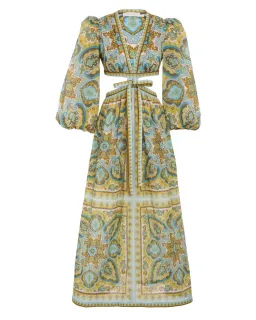 Zimmermann Halcyon Tie Front Midi Dress Blue Yellow Paisley Size 1 / AU 10 for rent on The Volte - image 5