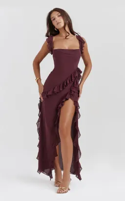 House of CB Ariela Ruffle Maxi Dress Mulberry Size XS / AU 6 for rent on The Volte - image 1