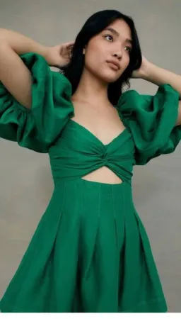 Aje Dusk Knot Puff Sleeve Mini Dress Emerald Green Size 6 for rent on The Volte - image 2