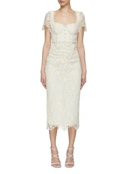 Cream Rose Lace Midi Dress for rent on The Volte - image 6