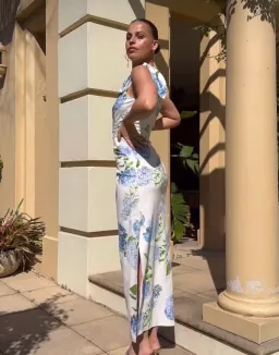 Sheike Blue Bell One Shoulder Midi Dress  Floral Size 8 for rent on The Volte - image 2