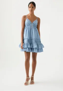 Aje Talia Flounce Mini Dress Steel Blue Size 10  for rent on The Volte - image 1