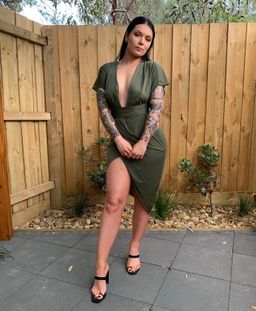 Mistress Rocks Plunging V Dress - Khaki Size 6 for rent on The Volte - image 2