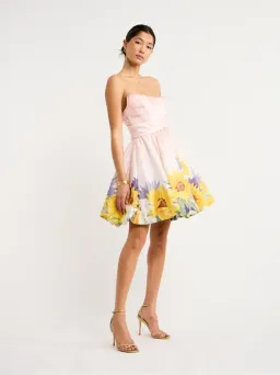 Leo Lin Katy Bustier Mini Dress Sunflower Print in Pink Size 8 for rent on The Volte - image 1