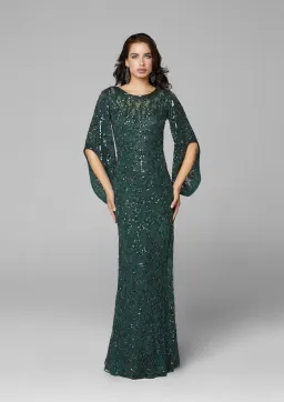 Primavera Couture 9713 Sheer Back Sequin Evening Dress Forest Green Size 12 for rent on The Volte - image 1