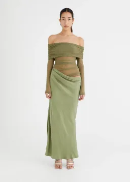Benni Yasmin Off Shoulder Maxi Dress in Pistachio Size 8 for rent on The Volte - image 1