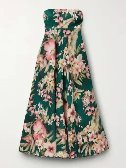 Zimmermann Lexi Strapless Linen Midi Dress Floral Print Size 2 / AU 12 for rent on The Volte - image 6