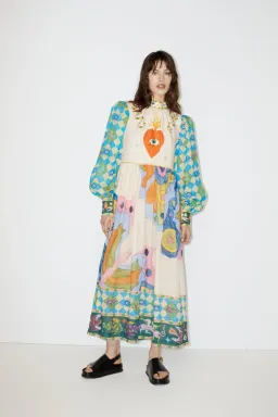 Alemais Lou Balloon Sleeve Midi Dress Multi Size AU 14 for rent on The Volte - image 1