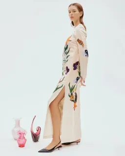 Alemais Zelda Midi Dress Champagne Multi Size AU 14 for rent on The Volte - image 2