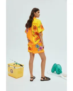 Alemais Jude Oversized Linen Shirt and Short Set Orange Floral Size AU 14 for rent on The Volte - image 4