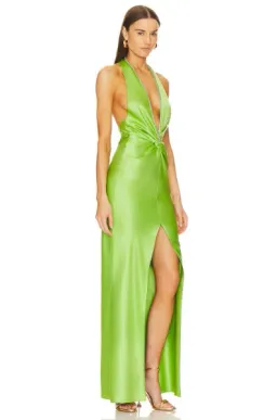 Khanums X Revolve Halter Gown With Slit Green Size 6 for rent on The Volte - image 2