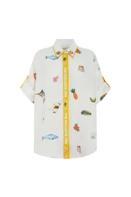 Alemais Blue Marlin Embroidered Shirt and Skirt Set Cream Multi Size 16 for rent on The Volte - image 6