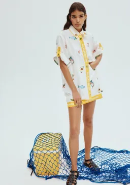 Alemais Blue Marlin Embroidered Shirt and Skirt Set Cream Multi Size 16 for rent on The Volte - image 1