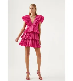 Aje Rhythmic Frilled Mini Dress Fuchsia Size 10 for rent on The Volte - image 1