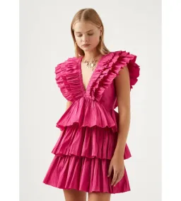 Aje Rhythmic Frilled Mini Dress Fuchsia Size 10 for rent on The Volte - image 2