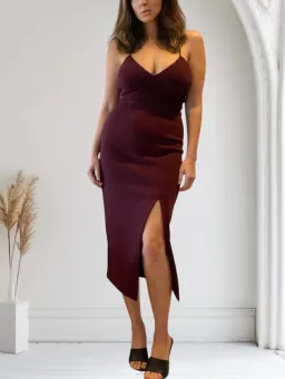 Sheike Midi Dress with Side Split Burgundy Size 10 for rent on The Volte - image 1