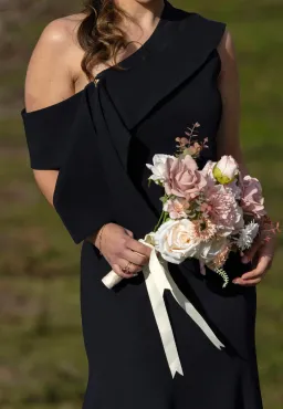 Carla Zampatti Crepe Fascia Asymmetrical Floor Length Gown Navy Size 8 for rent on The Volte - image 2