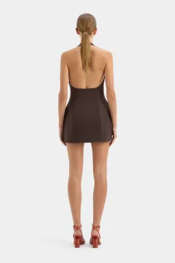 Sir the Label Sandrine Halter Mini Dress Chocolate Brown Size 0 / AU 6 for rent on The Volte - image 3