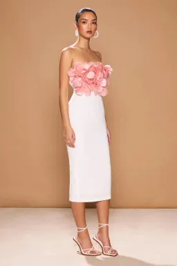 Sonya Moda Flower Petal Midi Dress Rosa/White Peluche Size 10 for rent on The Volte - image 2