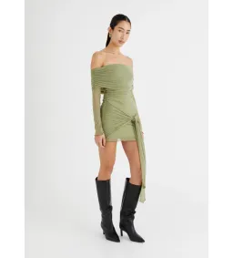 BENNI Yasmin Off Shoulder Mini Dress in Pistachio Size XS/AU 6 for rent on The Volte - image 2