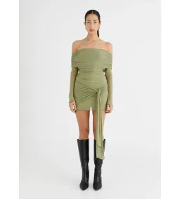BENNI Yasmin Off Shoulder Mini Dress in Pistachio Size XS/AU 6 for rent on The Volte - image 1