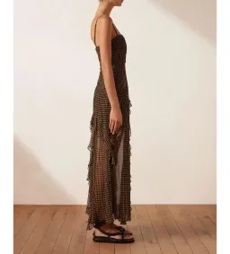 Shona Joy Sofia Ruched Frill Maxi Dress Brown Size AU 10 for rent on The Volte - image 2