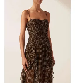 Shona Joy Sofia Ruched Frill Maxi Dress Brown Size AU 10 for rent on The Volte - image 4