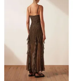 Shona Joy Sofia Ruched Frill Maxi Dress Brown Size AU 10 for rent on The Volte - image 3