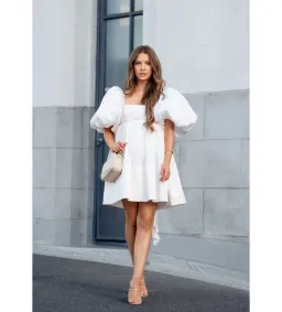 Aje Casabianca Puff Sleeve Mini Dress Ivory Size AU 6 for rent on The Volte - image 1
