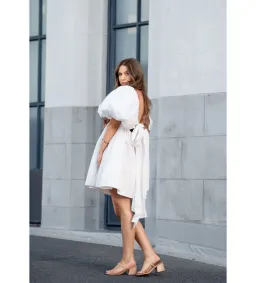 Aje Casabianca Puff Sleeve Mini Dress Ivory Size AU 6 for rent on The Volte - image 3