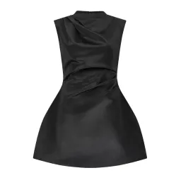 Odd Muse The Ultimate Muse Satin Straight Neck Mini Dress Black size 8 for rent on The Volte - image 4