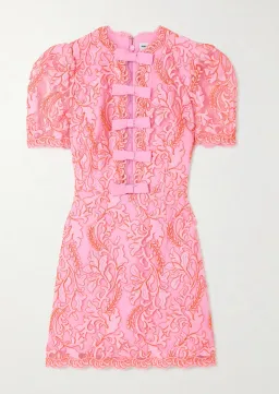 Rebecca Vallance Maribella Bow Detailed Embroidered Tulle Mini Dress Pink Size 10 for rent on The Volte - image 4