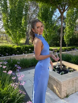 MISHA Costantina Satin Gown Soft Blue Size 6 for rent on The Volte - image 2