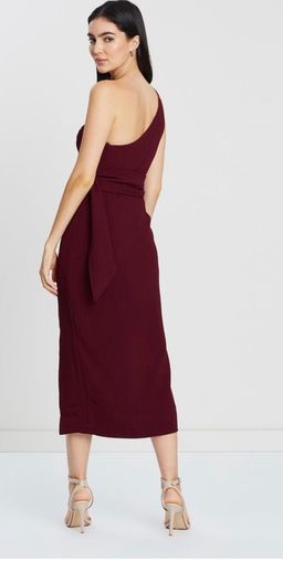 Shona Joy Andrea One-Shoulder Fitted Midi Dress Burgundy 6 for rent on The Volte - image 3
