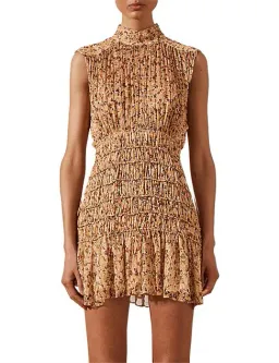 Shona Joy Colette High Neck Sleeveless Corded Mini Dress Brown Floral Size AU 8  for rent on The Volte - image 2