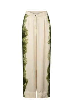 Rabens Saloner Magny Swirl String Elastic Cami and Briana Swirl Pleat Wide Pant Set in Olive Chalk Combo Size AU 10 for rent on The Volte - image 6